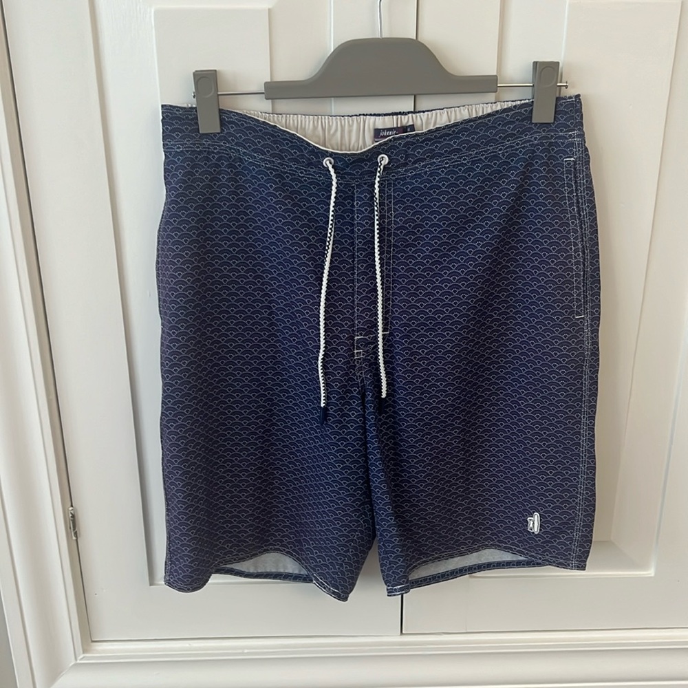 johnnie-O Navy Micro Wave Print Swim Trunks